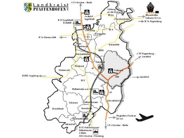 Karte des Landkreises Pfaffenhofen a.d.Ilm